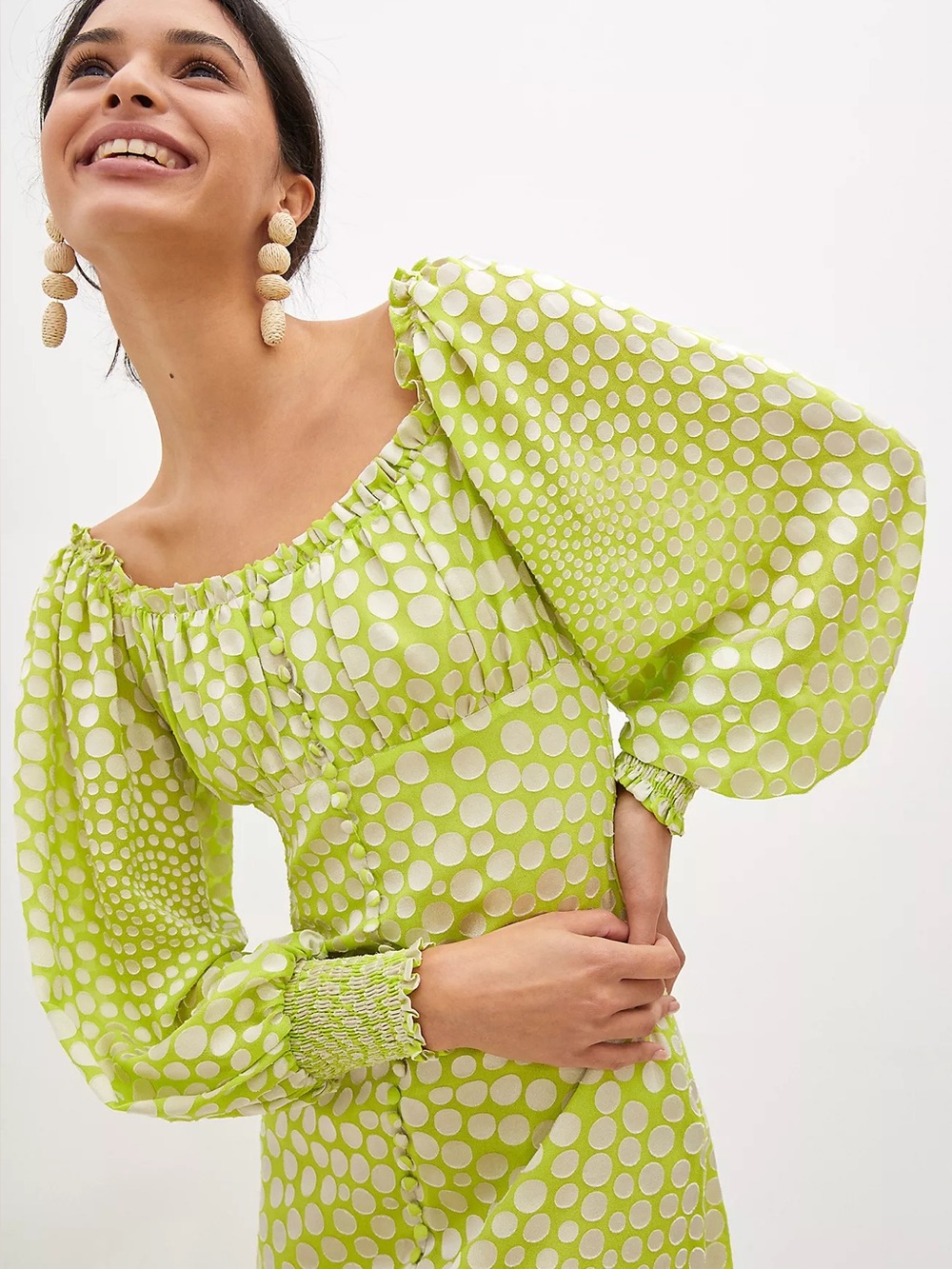 NWT Anthropologie Exquise Meryl Midi Dress Polka Dot Balloon Sleeves Medium